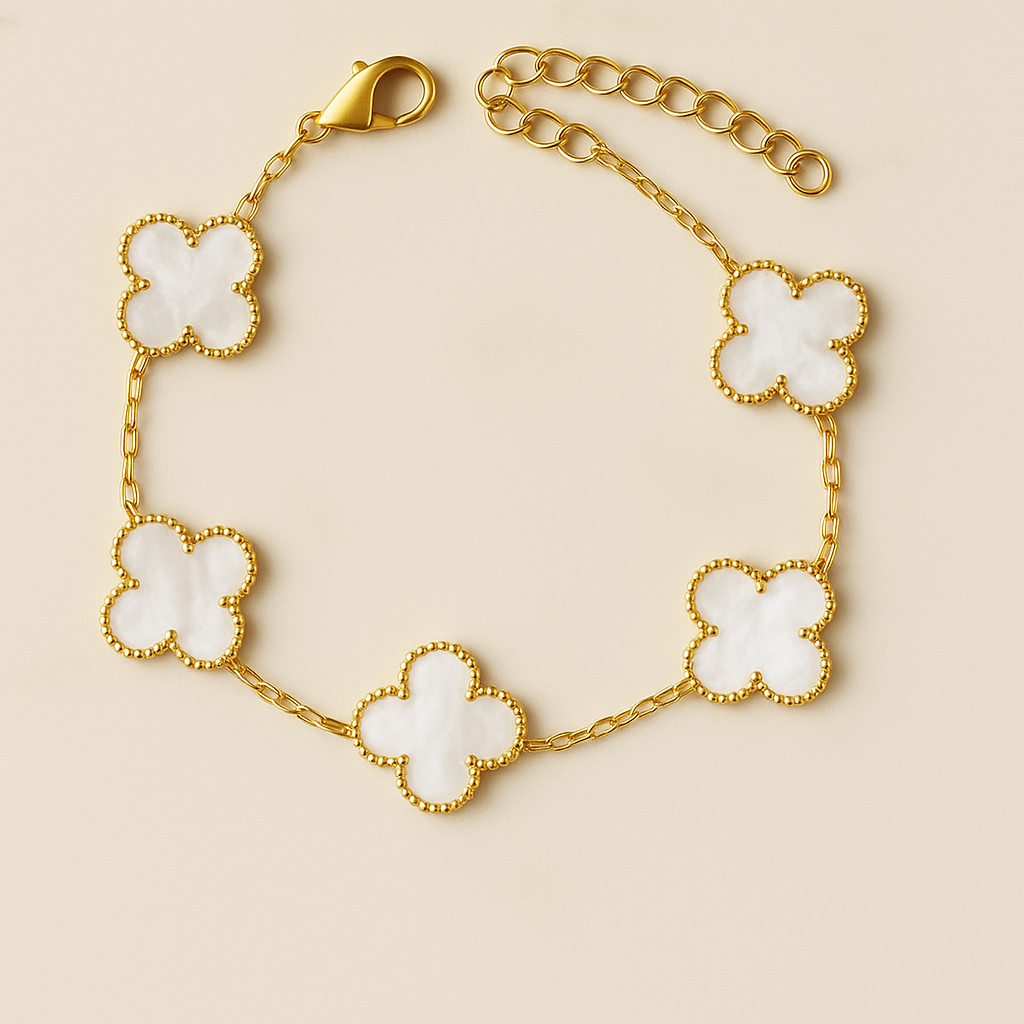 Klaver armband wit/goud