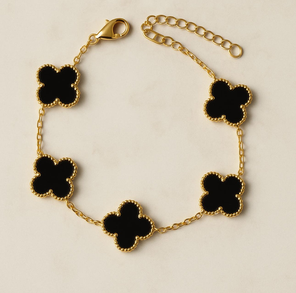 Klaver armband zwart/goud