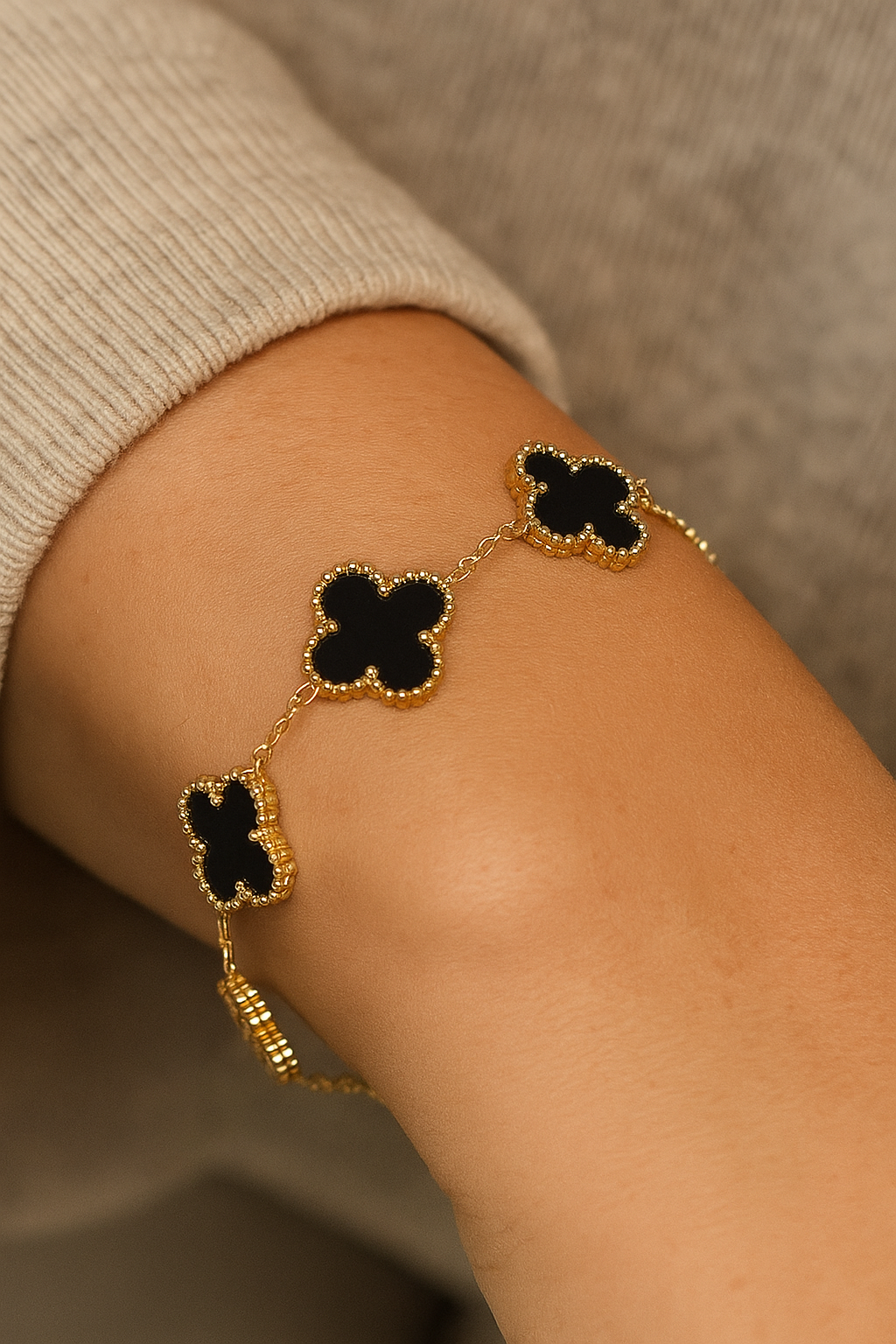 Klaver armband zwart/goud